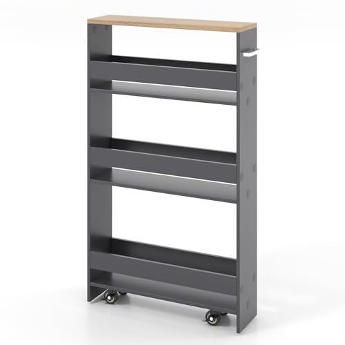 SlickBlue Rolling Serving Cart Narrow with Open Shelves for Kitchen Bathroom Living Room - color: Grey