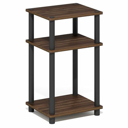 Furinno Turn-N-Tube 3-Tier Toolless Side Table, Narrow Printer Stand with Open Shelf, End Table, Night Stand, for Living Room, Bedroom, Brown Walnut - color: Brown Walnut/Black
