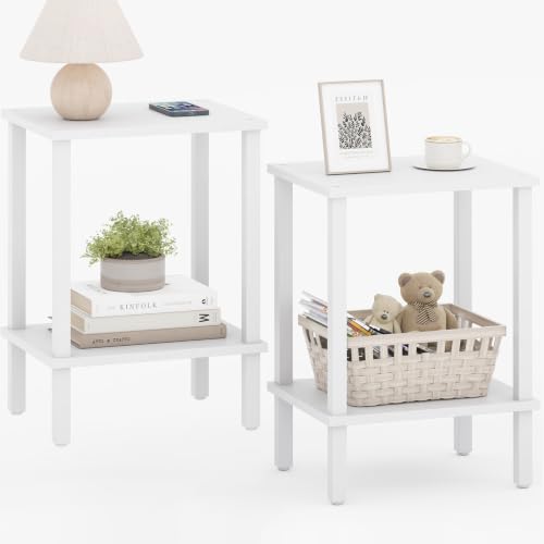 TUTOTAK End Table, Set of 2, Side Table, Nightstand, 2-Tier Storage Shelf, Sofa Table for Small Space, Living Room, Bed Room TB01BW035 - color: Pure White