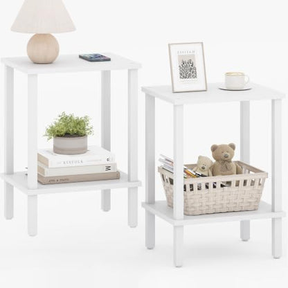 TUTOTAK End Table, Set of 2, Side Table, Nightstand, 2-Tier Storage Shelf, Sofa Table for Small Space, Living Room, Bed Room TB01BW035 - color: Pure White