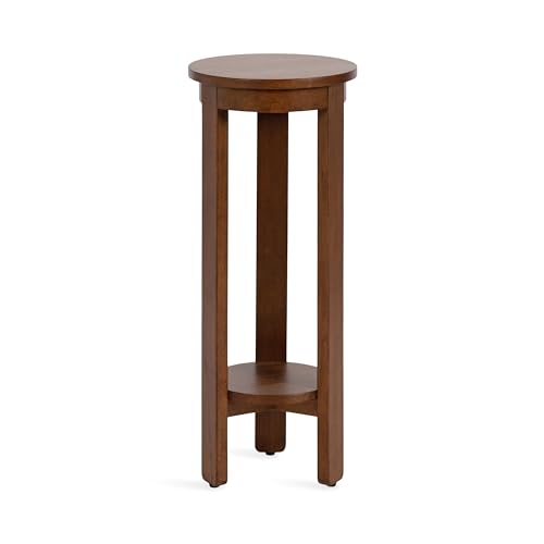 Kate and Laurel Foxford Modern Tiered Round Drink Table, 12 x 12 x 30, Walnut Brown, Transitional Two-Tier Circle Plant Stand for Use as Living Room Pedestal Table or Small Bedroom Nightstand - color: Walnut Brown, size: 12x12x30