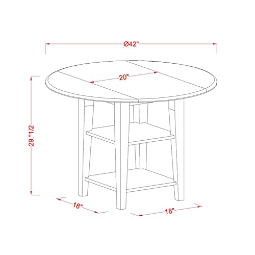 East West Furniture SUWE5-LWH-W 5 Piece Dining Set Includes a Round Dining Room Table with Dropleaf & Shelves and 4 Kitchen Chairs, 42x42 Inch, Linen White - style: SUWE5-LWH-W