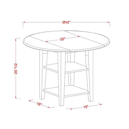 East West Furniture SUWE5-LWH-W 5 Piece Dining Set Includes a Round Dining Room Table with Dropleaf & Shelves and 4 Kitchen Chairs, 42x42 Inch, Linen White - style: SUWE5-LWH-W