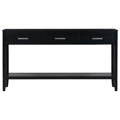 Merax Entryway Console Table with Storage, 3 Drawers Design/Wood Frame/Behind Couch & Sofa, Black - color: Black