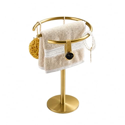 Stainless Steel Brushed Gold Hand Towel Stand, 13 Inch | Freestanding Countertop, For Bathroom Vanity Kitchen, Holds 2 Towels, Rust-Resistant, Easy Install - color: Brushed Gold