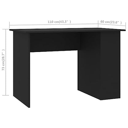 Black Engineered Wood Computer Desk with Two Built-in Shelves, Compact Modern Workspace for Home Office, Durable Storage Solution - color: Black