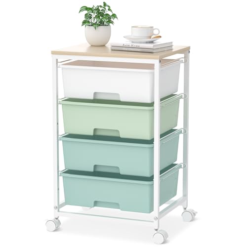 SYKIARIOL Rolling Cart with Drawers, 4-Drawer Utility Cart,Gradient Grey | Rolling Storage Cart with Drawers with Wooden Tabletop for Bedroom,Kid's Room,Dorm,Classroom,Office - color: Green