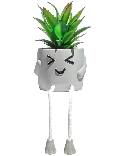 OLEEK Small Fake Plants Office Decor - Fake Succulents Plants Artificial for Desk Decor- Shelf sitters with Dangling Legs - Fake Plant Office Decorations for Work - Office Decor for Women - Office - size: Fuzz (Set of 1)