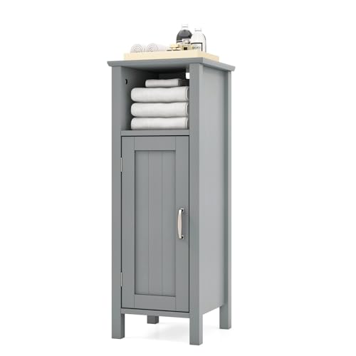 HAPPYGRILL Bathroom Floor Cabinet, Narrow Organizer Console Table Nightstand w/Adjustable Inner Shelves, Freestanding Storage Cabinet for Living Room Kitchen Entryway (Grey) - color: Grey