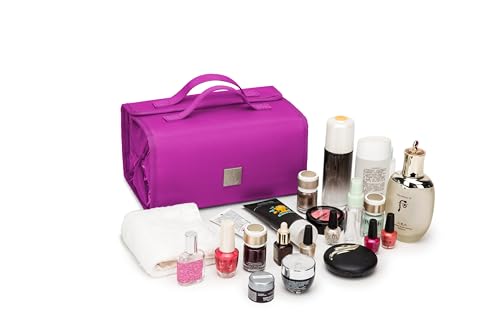 Roll Up Makeup Bag, Travel Toiletry Bag for Women with 4 Clear TSA Approved Pouches, Hanging Travel Organizer, Folding Cosmetic Bag for Men and Women - color: Purple