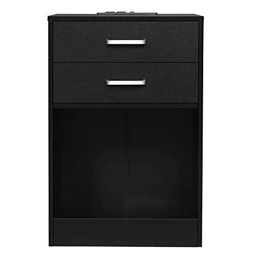 ADORNEVE Black Nightstand Set of 2,Bedside Table with Drawers | Nightstand with Charging Station,Night Stands for Bedrooms Set of 2,Bed Side Tables Bedroom Set of 2 - color: Black