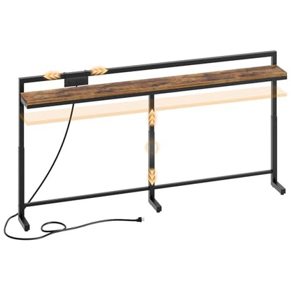 70.9'' Narrow Console Table with Adjustable Height (27.6''-35.4''), Behind Couch Table Skinny with Outlet, Long Entryway Table, Couch Table Behind Sofa for Living Room, Rustic Brown CT21UBR - color: Rustic Brown + Black, size: 70.9"L x 6.7"W x 27.6"H - 35