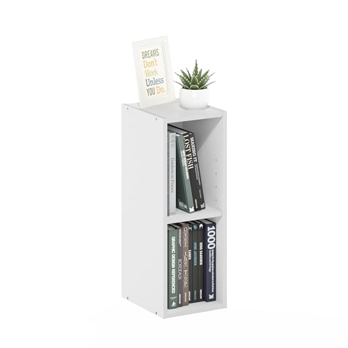 Furinno Fulda Book Shelf, 2-Tier Narrow Bookshelf, Bookcase with 8-in Width Storage Shelf, 9.3 x 7.9 x 21.2, for Living Room, Bedroom, Home Office, Plain White - color: Plain White, size: 2-Tier, 8W