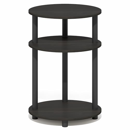 Furinno Turn-N-Tube Side Table, 3-Tier Oval End Table, Night Stand, Bedside Table, for Living Room, Bedroom, Espresso/Black - color: Espresso, size: 1-Pack, Plastic Frame, 3-Tier, 23 Inches Tall