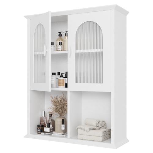 CJL Bathroom Wall Cabinet with Fluted Door, 23.6'' x 29.5'' Medicine Cabinet, Over The Toilet Storage Cabinet, White - color: White, size: 23.6''W x29.5''H x 8.3''D