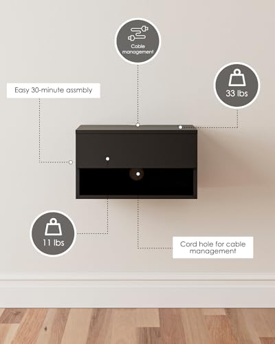 Floating Nightstand, Small Modern Floating Nightstand with Drawer, Floating Shelves for Bedroom, Bathroom (Black) - color: Black