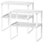 CADUKE Counter Shelf Set of 4 Kitchen Cabinet Shelf Organizer Stackable Expandable Countertop Shelf Organizer Spice Rack for Bathroom Pantry Racks,Metal and Engineered Wood, Marble White - color: Marble White