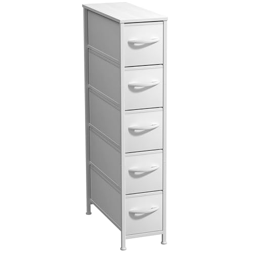 Sorbus Kids Dresser with 5 Drawers - Storage Unit Organizer Chest for Clothes - Bedroom, Kids Room, Nursery, & Closet - color: White/Gray, style: 5 Drawer