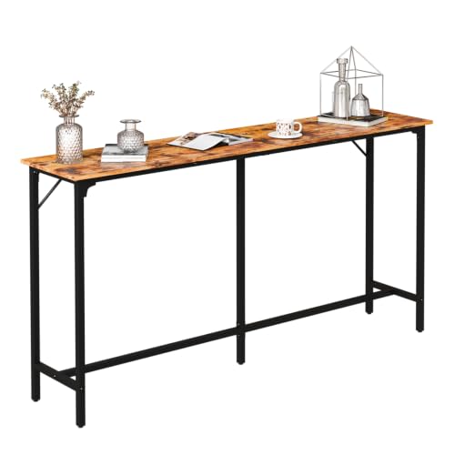 VINGLI 71 Inch Bar Table, Rectangular Counter Height Home Pub Table, Brown | High Top, Multi-Scene Use for Kitchen Dining Living Room Sofa Entryway, Wooden Tabletop & Metal Base, Easy to Install - color: Brown, size: 71"L