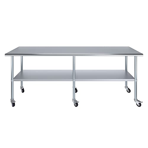 AmGood 96" Long x 24" Deep Stainless Steel Table with Casters - size: 96" Long x 24" Deep