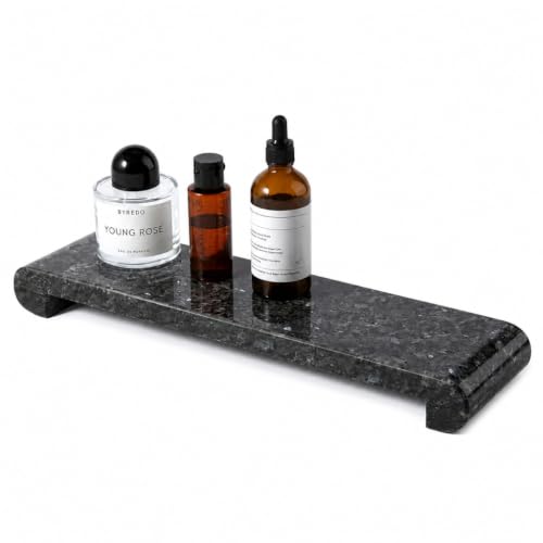 Marble Tray Pedestal Stand, 16"x4" Marble Vanity Tray with Feet for Bathroom Counter Kitchen Sink, Rectangular Stone Riser for Soap Dispenser Perfume Jewelry Display Stand(Blue Pearl) - color: Blue Pearl