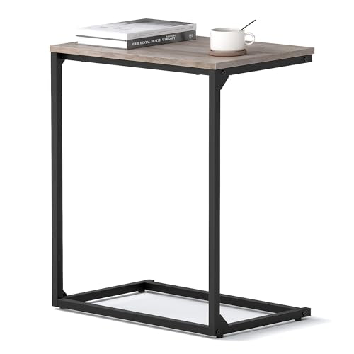 VASAGLE C Shape End Table, Small Coffee Table For Couch Or Sofa, Industrial Side Table In Living Room, Bedroom, 13.8 x 21.7 x 26 Inches, Greige and Classic Black ULNT052B02 - color: Greige + Classic Black, size: 21.7"W x 26"H, style: Without Wheels