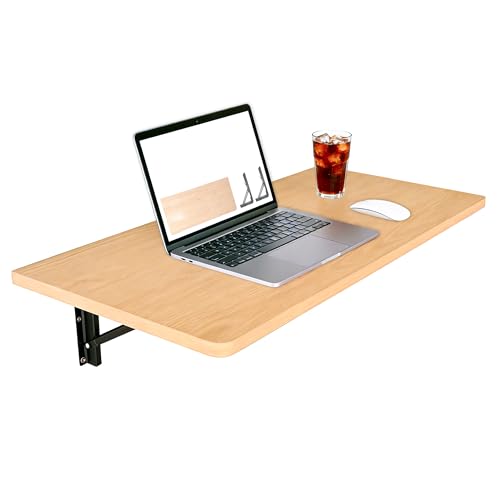 Wall Mounted Folding Table, 15.7"x31.5", 100 LBS Load | Space-Saving – Great for Garage Workbench ,Laundry Room ,Home Office & Folding Table Study Desk Suitable for Solid Wall - color: Oak Color