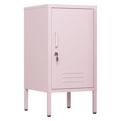 Garvee Metal Locker Nightstand with Shelf,Single Door Lockable Metal End Table,Modern Bedside Table, Versatile Side Cabinet for Bedroom, Living Room, or Office (27.55”h x 13.78”w x 14.96”d) - color: Pink