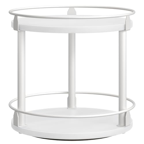 Lazy Susan Organizer, Rotating Spice Rack, 2 Tier Spice Turntable Organizer, Industrial Turntable Spice Holder, for Kitchen Countertop, Compact and Versatile, White SR22WW - color: White, size: 10.2"L x 10.2"W x 11"H