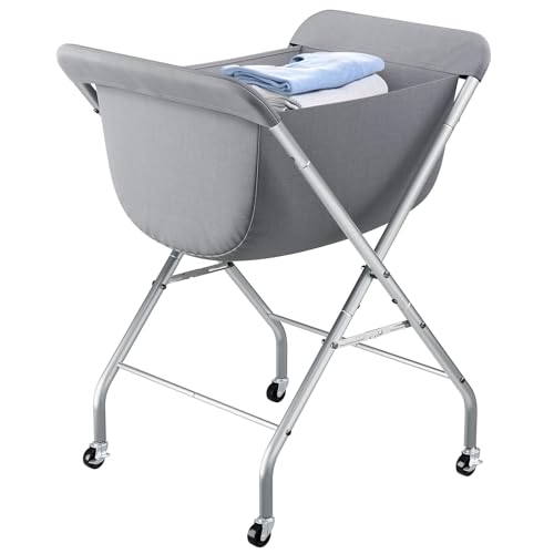 ELYKEN Laundry Cart with Wheels, 33”H Easy Rolling Laundry Hamper with Removable Liner Bag, Sturdy Metal Frame Clothes Basket with 4 Casters and 2 Brakes - color: Gray, size: 25.6"L x 22"W x 33"H