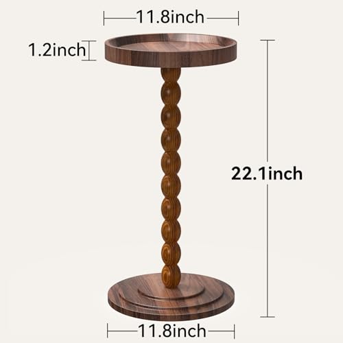 XNSDXV Round Side Table with Solid Wood Leg, Small Drink Table for Small Spaces, Martini Table with Raised Edge, Pedestal Side Table for Living Room, Bedroom,Sofa and Couch (Walnut Brown) - color: Walnut Brown