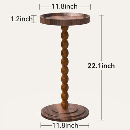 XNSDXV Round Side Table with Solid Wood Leg, Small Drink Table for Small Spaces, Martini Table with Raised Edge, Pedestal Side Table for Living Room, Bedroom,Sofa and Couch (Walnut Brown) - color: Walnut Brown