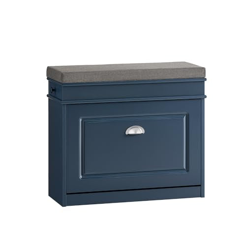 Haotian Small Shoe Storage Bench, Narrow Shoe Cabinet Entryway with 1 Flip-Drawer and Seat Cushion, Mini Shoe Rack Hallway Entrance Mudroom, Navy Blue FSR82-K-B - color: Navy, size: 1 Drawer:24x9.4x20"