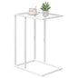 Easy Paws Small C Shaped Table for Sofa,Glass Couch Sofa Tray Snack Table for Living Room, Bedroom,TV Tray Table for Small Space,Accent Coffee Table,Nightstand with Metal Frame(White) - color: White