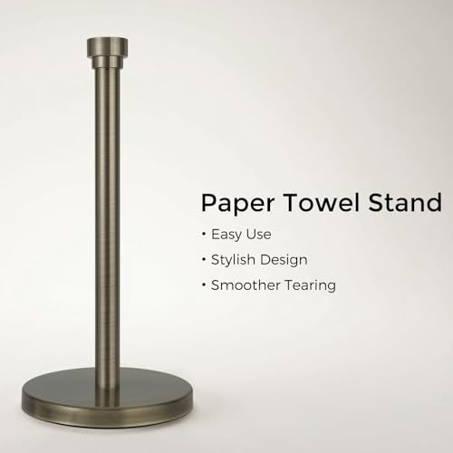 Paper Towel Holder Countertop, Freestanding Paper Towel Stand with Weighted Non-Slip Base, Easy Assembly, Unique Decorative End Cap for Kitchen and Bathroom (Antique Bronze)
