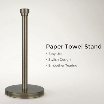 Paper Towel Holder Countertop, Freestanding Paper Towel Stand with Weighted Non-Slip Base, Easy Assembly, Unique Decorative End Cap for Kitchen and Bathroom (Antique Bronze)