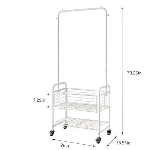 SUOERNUO Laundry Basket with Wheels Rolling Laundry Hamper Laundry Sorter Cart Shelf Hanging Rack,White - color: White