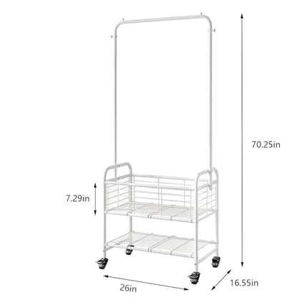 SUOERNUO Laundry Basket with Wheels Rolling Laundry Hamper Laundry Sorter Cart Shelf Hanging Rack,White - color: White