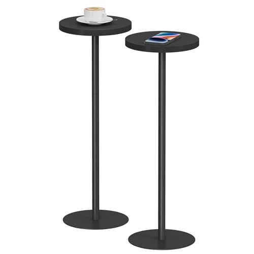 TUTOTAK Tall Round Side Table, Small End Table, Drink Table, Pedestal Table | for Small Space, Beside Table, Set of 2, Living Room and Bedroom, Black TB01BK0652 - color: Black, size: 2 Pack, style: Ordinary
