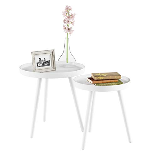 Nesting Side Tables - Set of 2 Round End Tables for Living Room, Bedroom, or Home Office - Accent Table Set with Tray Tops - Mid-Century Modern Living Room Furniture by Lavish Home (White)