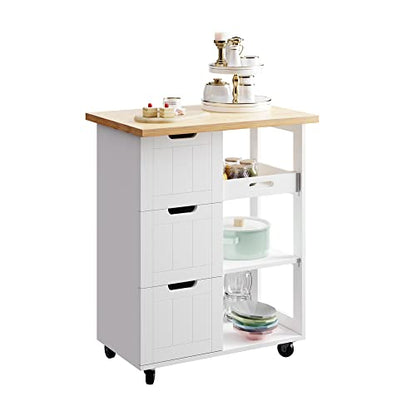 SUNLEI Kitchen Island with Storage Cart Rolling Moveable Microwave Microwave cart with 3 Drawers on Wheels Portable Mobile Narrow Kitchen Island, White - size: 26.6 INCH, style: White