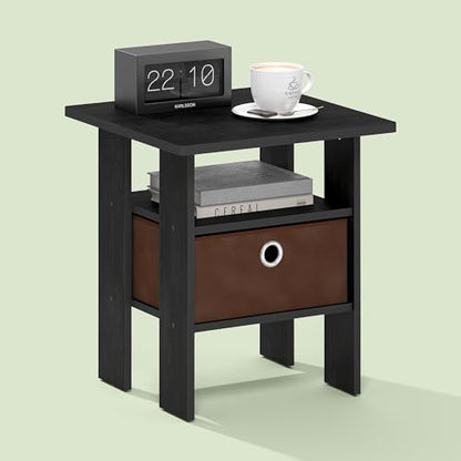 Ipoh End Table, Nightstand, Side Table with Bin Drawer for Small Spaces, Living Room, Bedroom, Black Walnut/Medium Brown - color: Black Walnut/Medium Brown