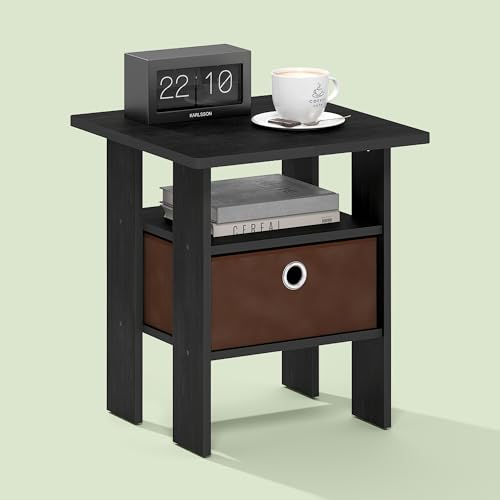 Ipoh End Table, Nightstand, Side Table with Bin Drawer for Small Spaces, Living Room, Bedroom, Black Walnut/Medium Brown - color: Black Walnut/Medium Brown