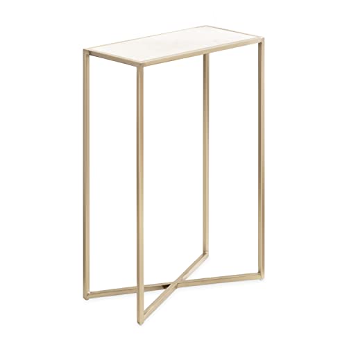 Kate and Laurel Jaspur Modern Slim Side Table, 16 x 8 x 24, White Marble and Gold, Decorative Glam Narrow End Table for Use as Narrow Bedroom Nightstand or Living Room Accent - color: Gold, size: 16x8x24