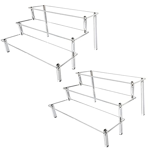 AZEAM Acrylic Riser,2 Pcs Clear Display Risers Stand Cologne Organizer Acrylic Shelves 3 Tier Shelf for Amiibo Funko POP Figures Cupcake Food Desserts Holder Perfume Collection Cosmetic Product
