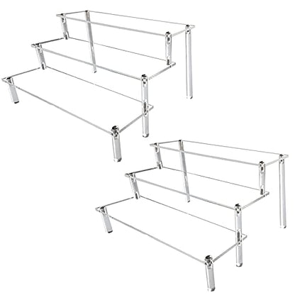 AZEAM Acrylic Riser,2 Pcs Clear Display Risers Stand Cologne Organizer Acrylic Shelves 3 Tier Shelf for Amiibo Funko POP Figures Cupcake Food Desserts Holder Perfume Collection Cosmetic Product