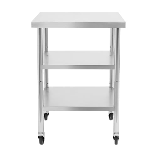 24"x18"x35" 3-Tier Industrial Workstation, Heavy Duty Stainless Steel Table with Adjustable Shelves, 425 lbs Top Load, 4 Swivel Casters and Leveling Feet for Home or Commercial Use - size: 24 X 18 X 35 Inches