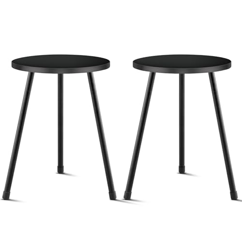 KINNARY Black Plant Stand Indoor Set of 2, Mid Century Wood Plant Table for Flower Pots, Metal Plant Holder, Modern Home Decor Small Round Side End Table (11.8"x16") - color: Black 2pk 11.8"x16"