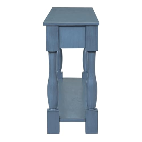 Merax Console Table with 3 Storage Drawers and Bottom Shelf, Entryway Table for Living Room, Easy Assembly, Navy