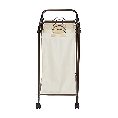 Household Essentials 7173 Rolling Quad Laundry Sorter with Removable Hamper Bags | Antique Bronze Frame - color: Natural/Bronze